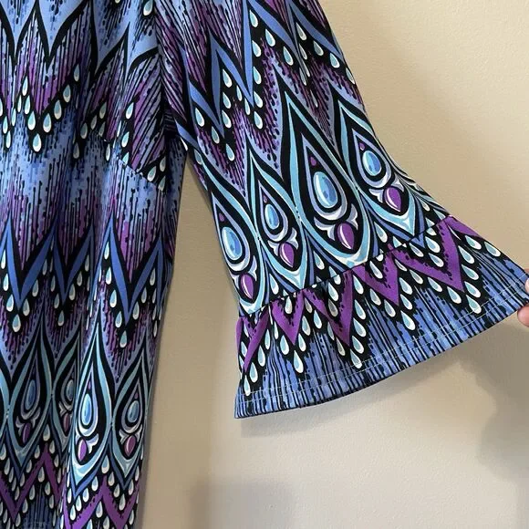 Bob Mackie Wearable Art Long Sleeve Knit Tunic Top 1X Artsy Bell Sleeve - Picture 4 of 10